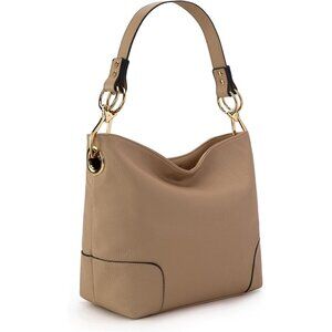Women's Tan Satchel Bucket Top Wide Handle Elegant Stylish Shoulder Hobo Bag